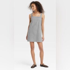 Women's Tank Mini Shift Dress - A New Day Black Gingham S Cotton Linen Blend